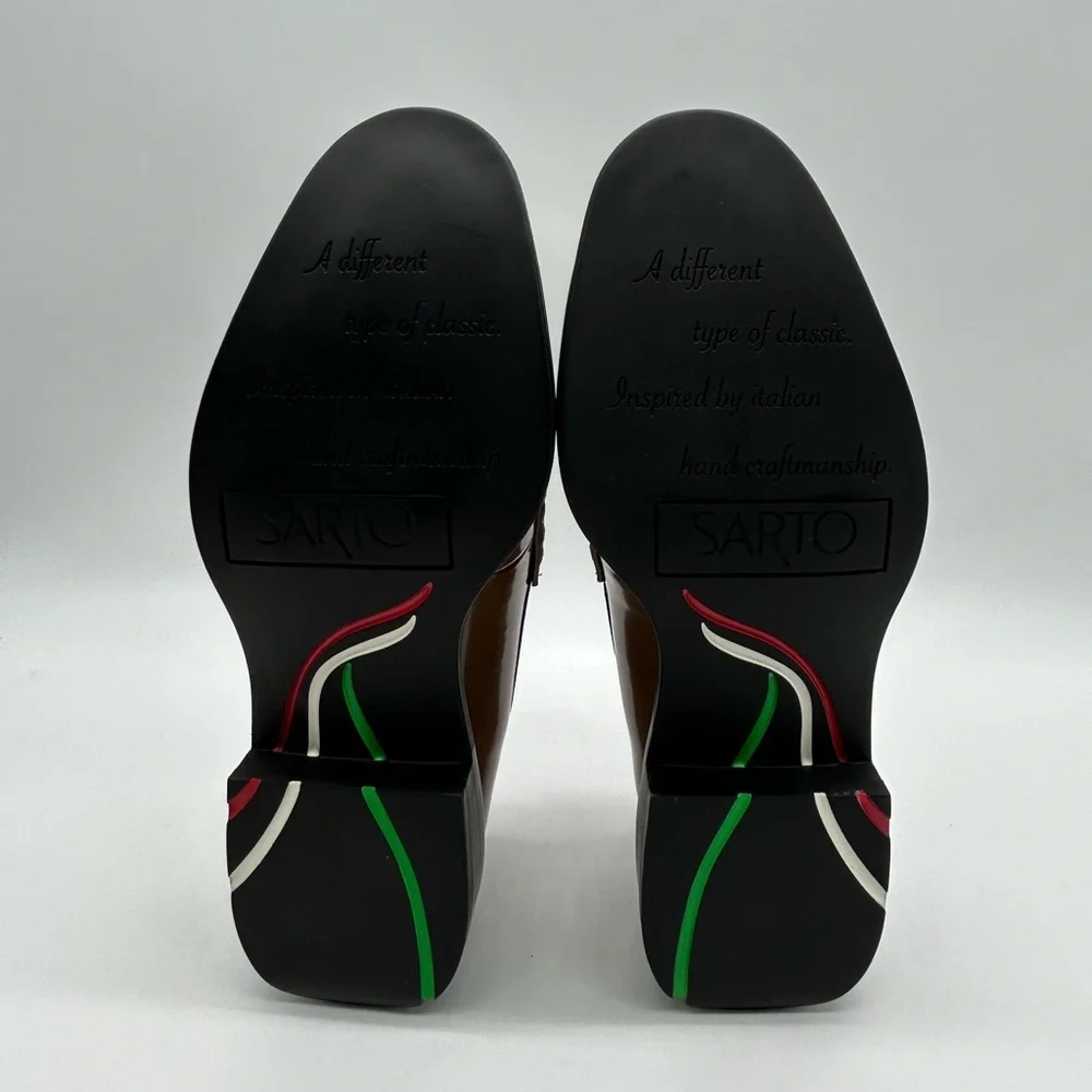 Sarto by Franco Sarto A-Eden Studs Loafers Brown Patent Size 8.5M New With Box - Picture 9 of 11